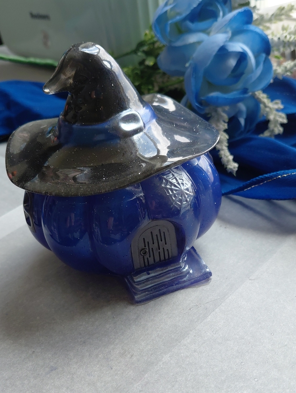 Violet Handcrafted  Ceramic Pumpkin Witch Hat Trinket Box